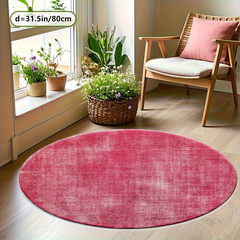 Tapis rond framboise délavé effet lin usé, Ø 160 cm unique