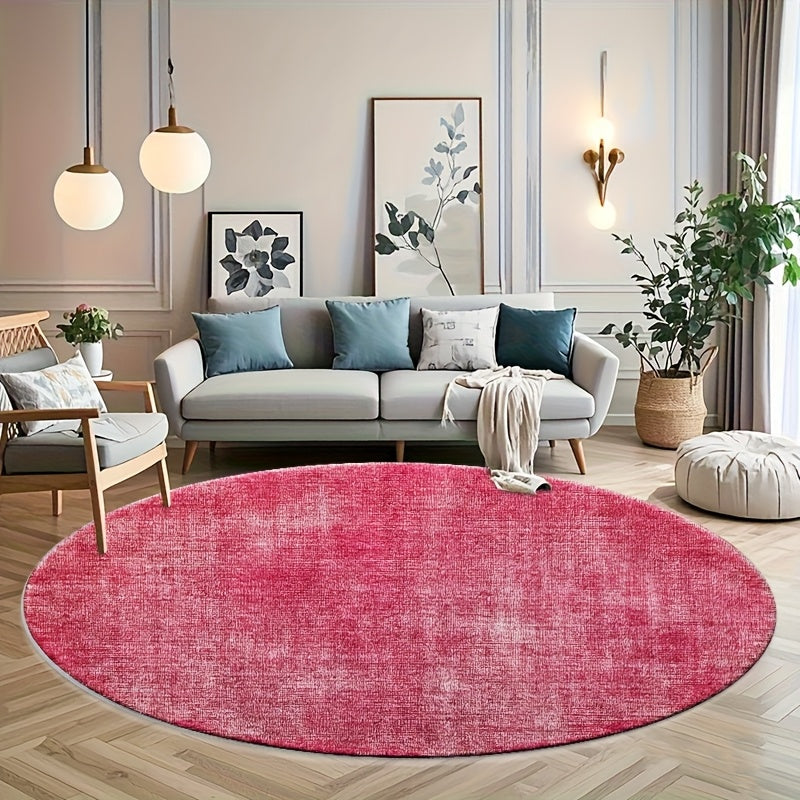 Tapis rond framboise délavé effet lin usé, Ø 160 cm unique