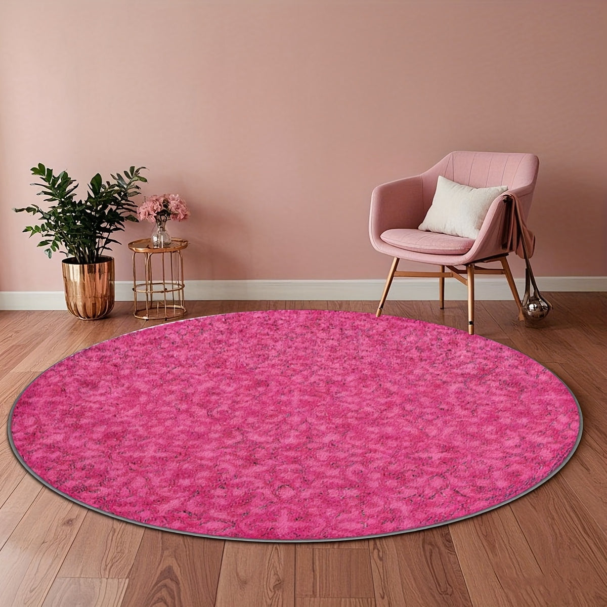 Tapis rond fuchsia à semis floral discret, Ø 100 et Ø 160 cm