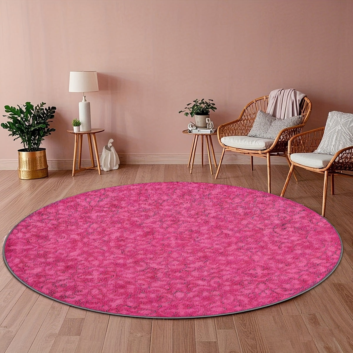 Tapis rond fuchsia à semis floral discret, Ø 100 et Ø 160 cm