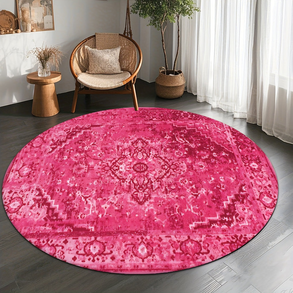 Tapis rond fuchsia à médaillon persan surteint, Ø 100 cm unique