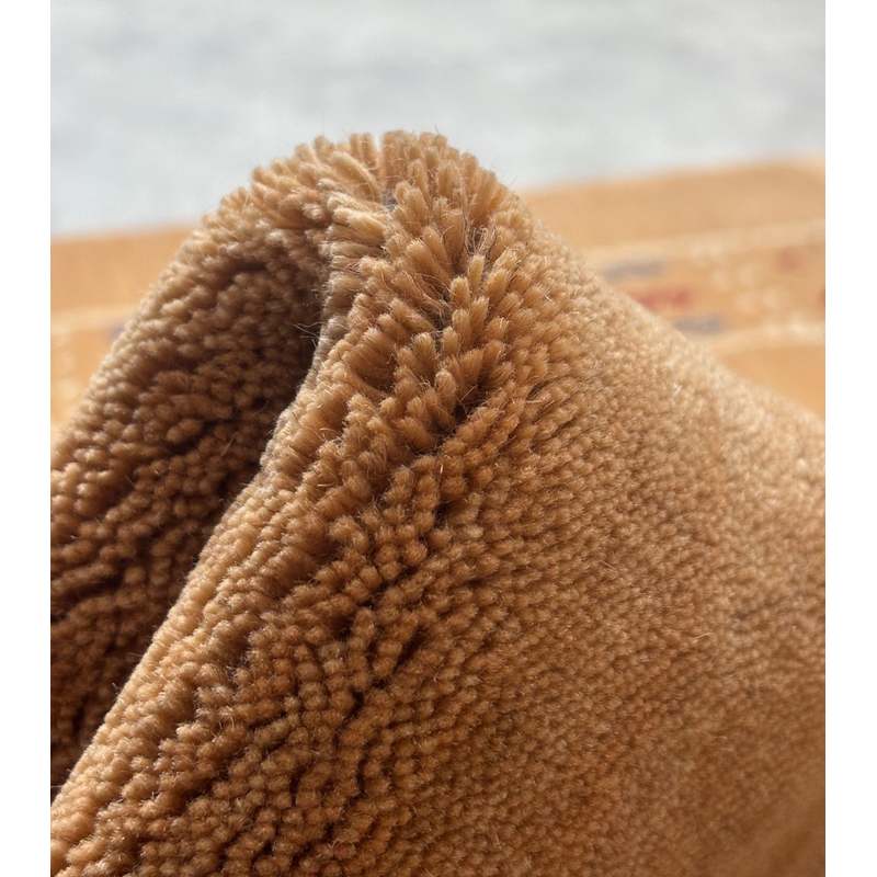 Tapis rond Gabbeh en laine nouée main 120 cm, ton camel