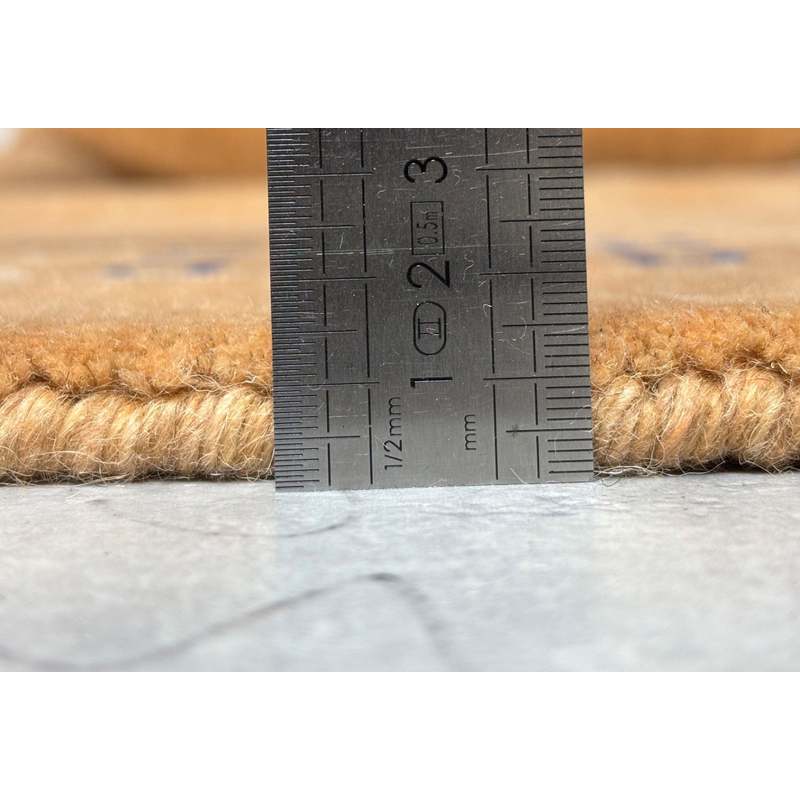 Tapis rond Gabbeh en laine nouée main 120 cm, ton camel