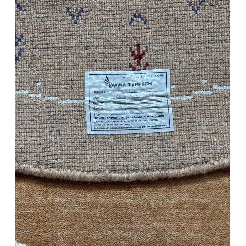 Tapis rond Gabbeh en laine nouée main 120 cm, ton camel