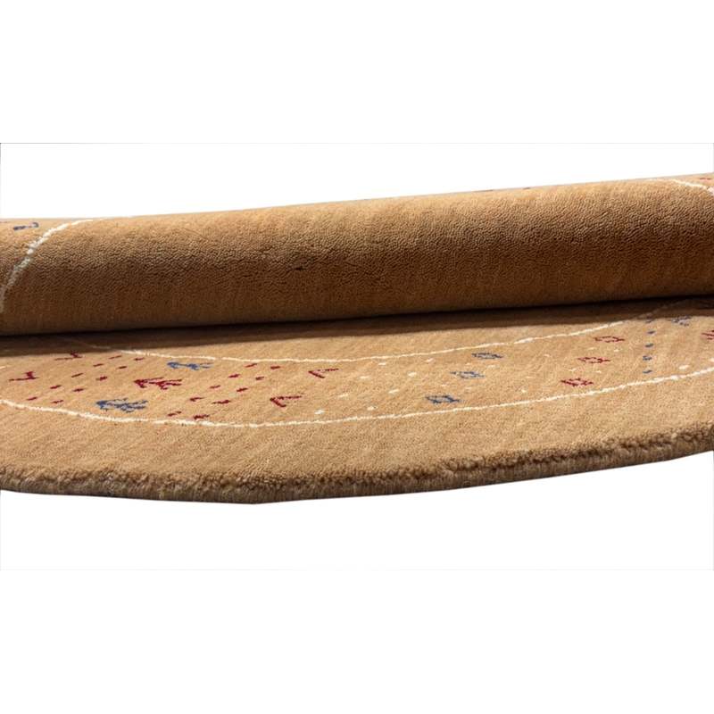 Tapis rond Gabbeh en laine nouée main 120 cm, ton camel
