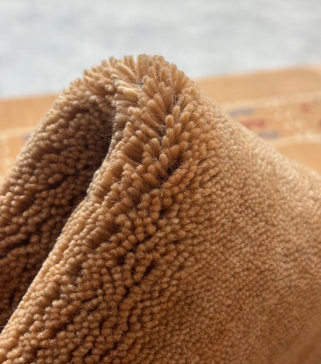Tapis rond Gabbeh en laine nouée main 120 cm, ton camel