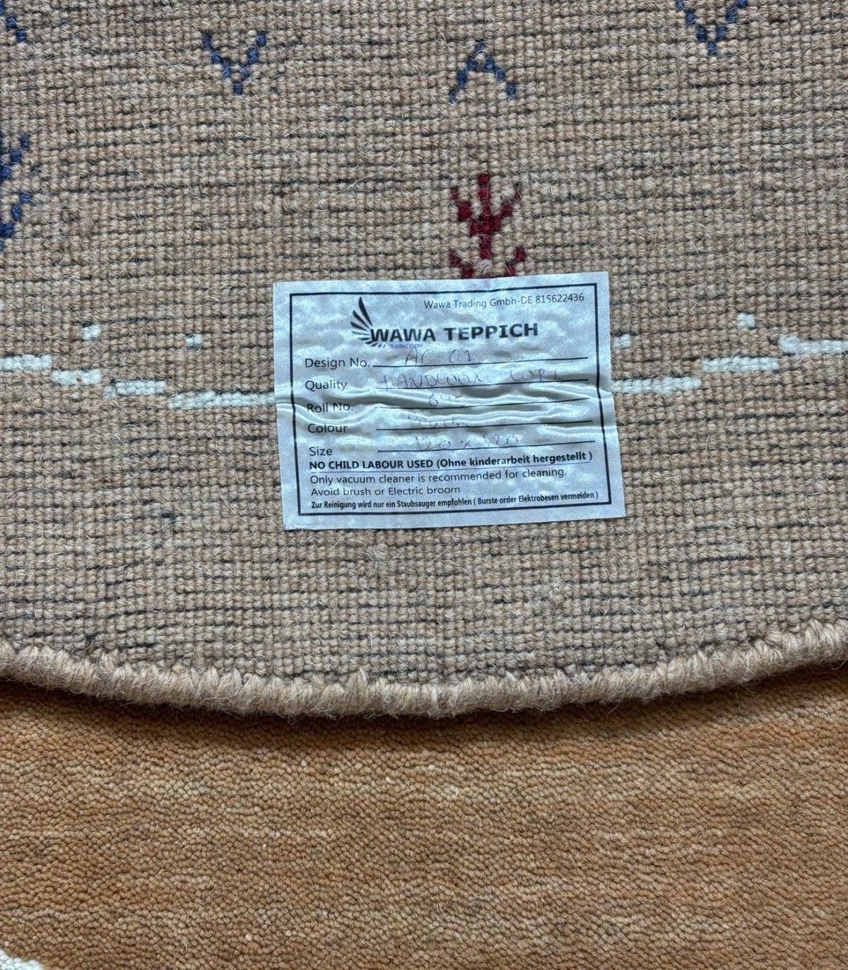 Tapis rond Gabbeh en laine nouée main 120 cm, ton camel