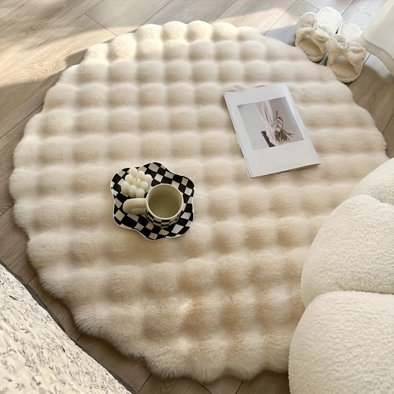 Tapis rond gaufré à bord festonné, fausse fourrure, Ø 100