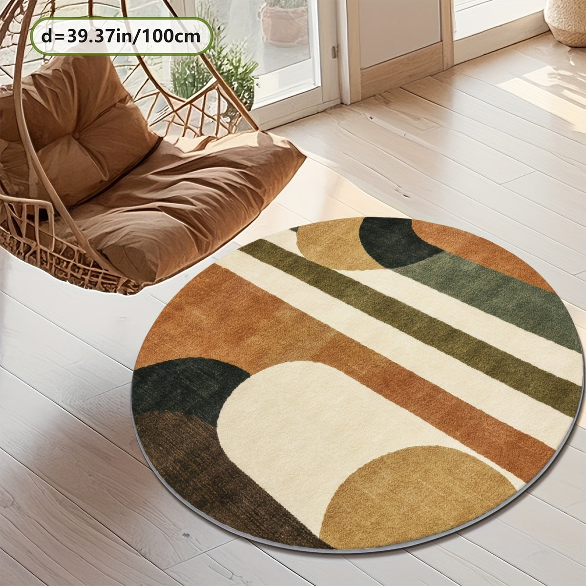 Tapis rond géométrique à arches terracotta, vert et écru