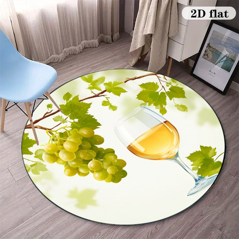 Tapis rond à la grappe de raisin et au verre de vin blanc