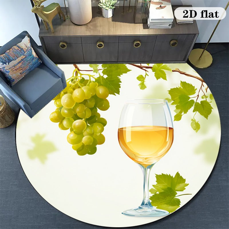Tapis rond à la grappe de raisin et au verre de vin blanc