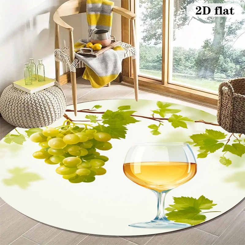 Tapis rond à la grappe de raisin et au verre de vin blanc