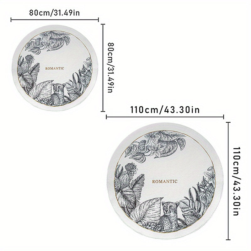 Tapis rond gravure botanique ivoire, dos vinyle, Ø 200 cm