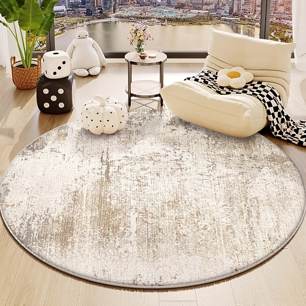 Tapis rond greige délavé, envers à points et tissé plat