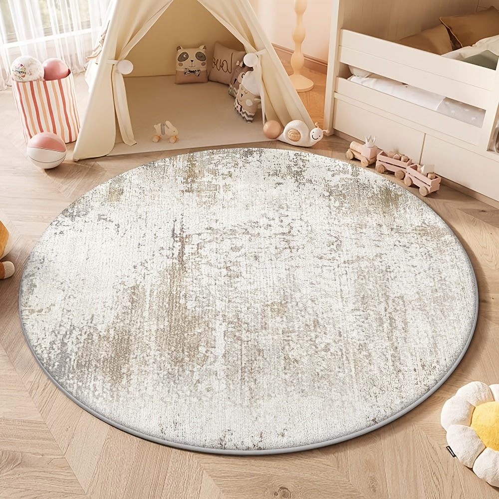 Tapis rond greige délavé, envers à points et tissé plat