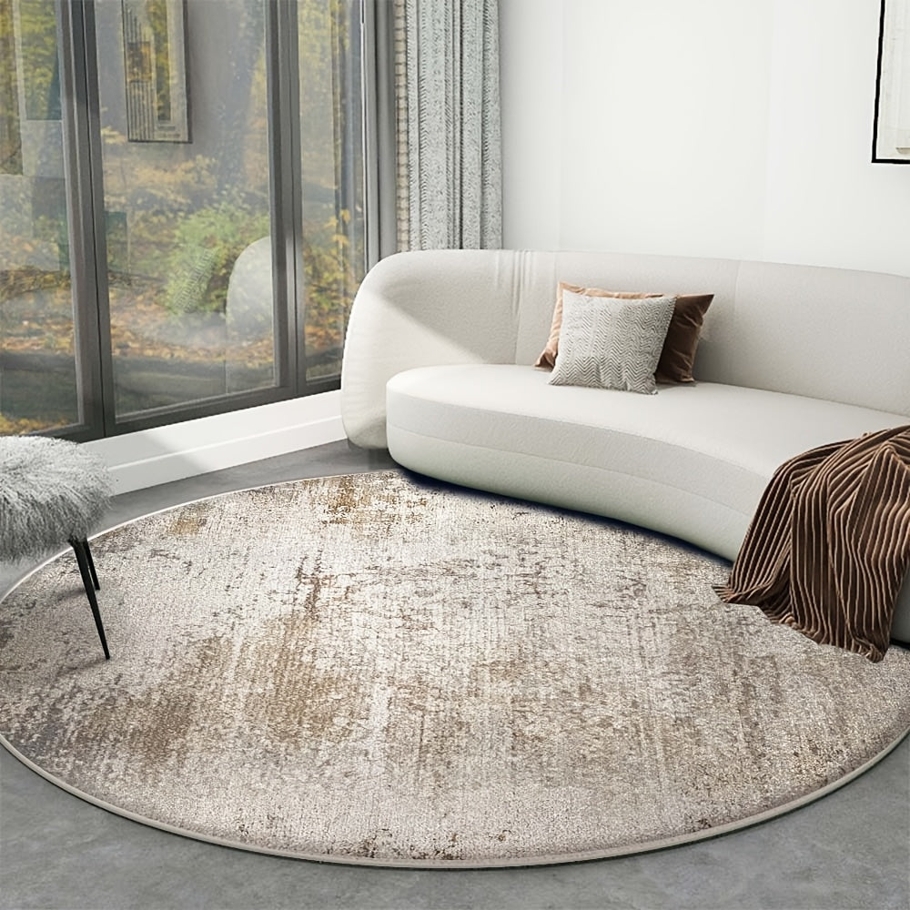 Tapis rond greige délavé, envers à points et tissé plat