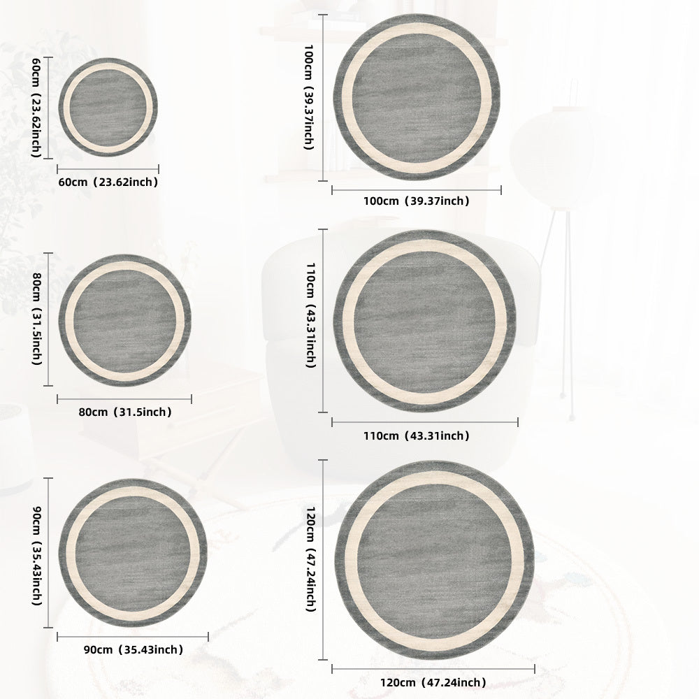 Tapis rond gris à anneau crème, neuf diamètres de 65 à 160 cm