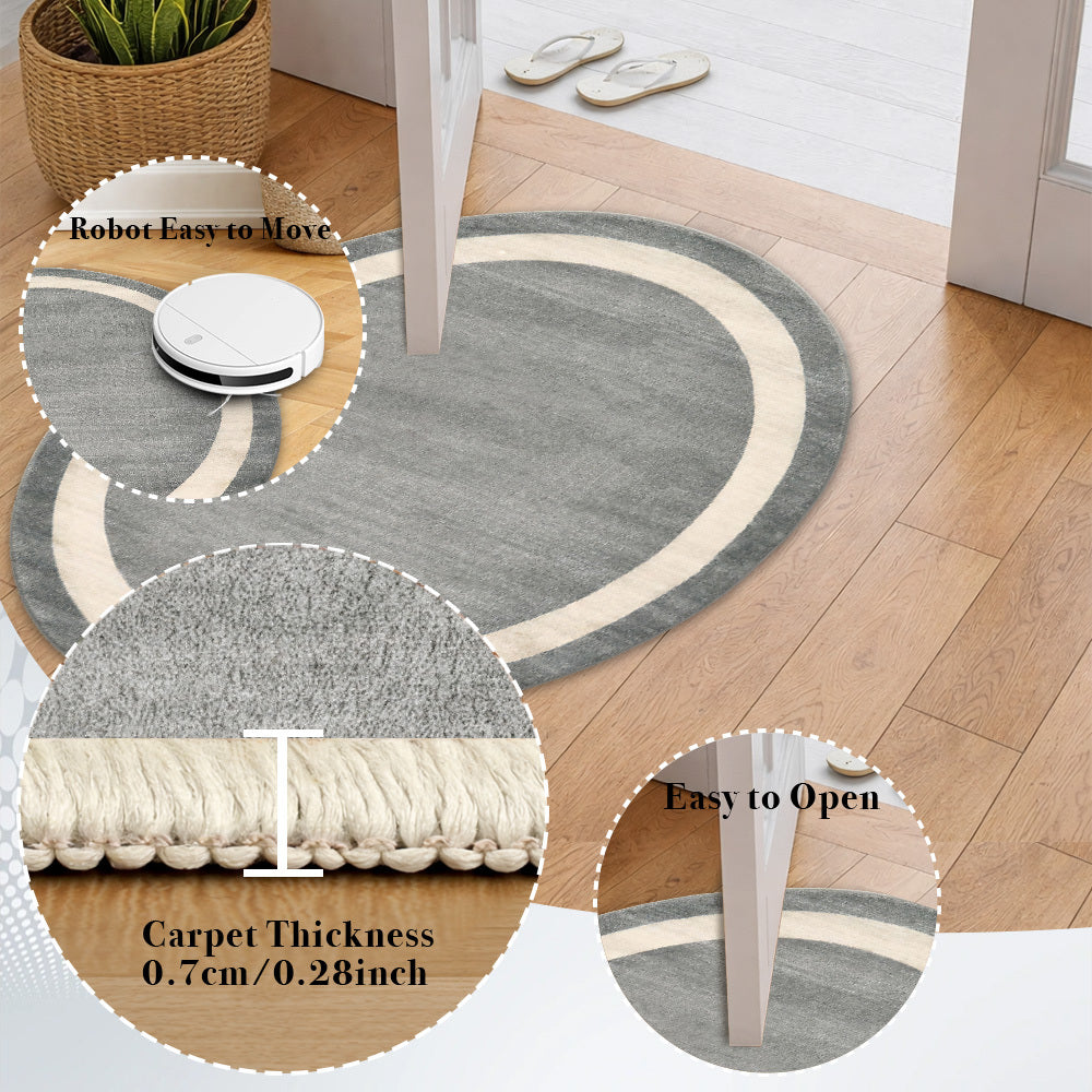 Tapis rond gris à anneau crème, neuf diamètres de 65 à 160 cm