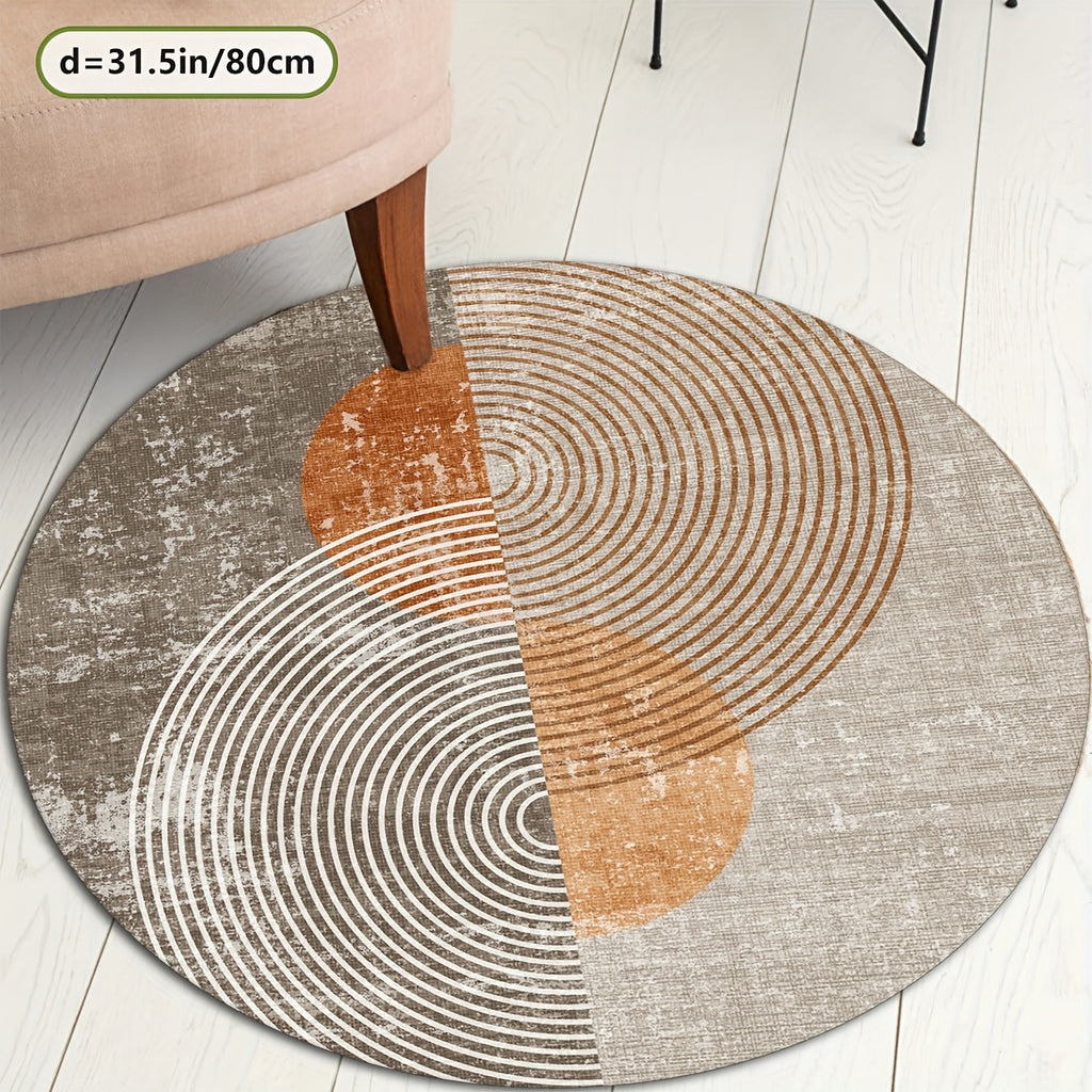 Tapis rond gris à arcs terracotta, cinq diamètres au choix