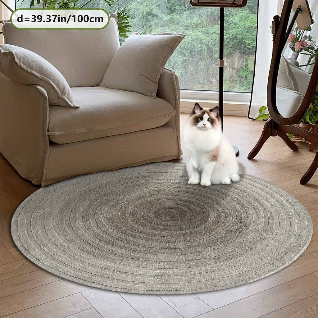 Tapis rond gris chiné à anneaux tressés, quatre diamètres