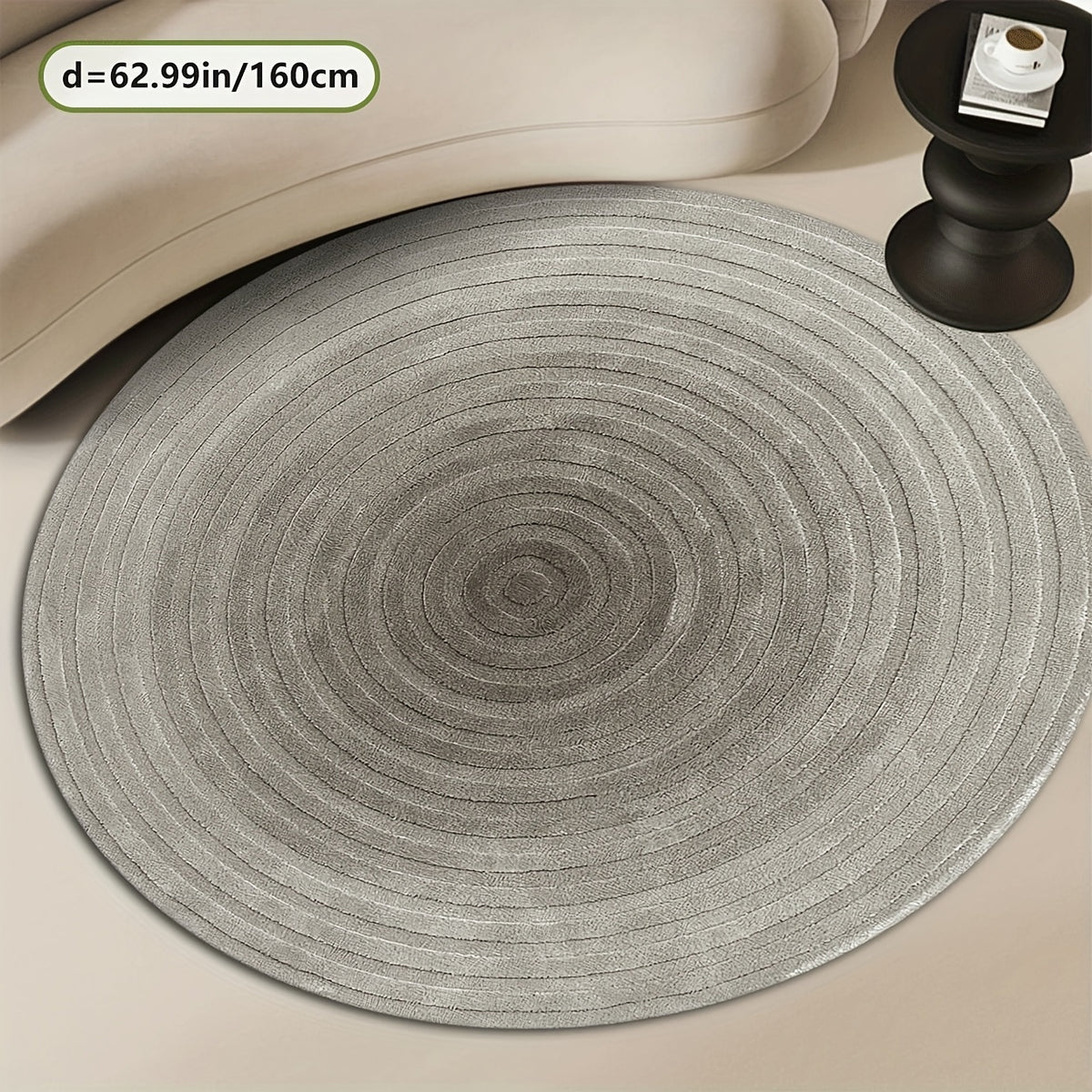 Tapis rond gris chiné à anneaux tressés, quatre diamètres