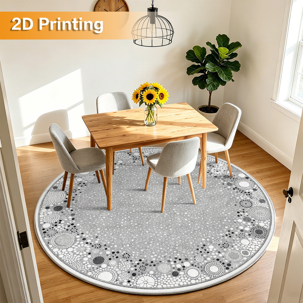Tapis rond gris clair à couronne de pois, quatre cotes vendues