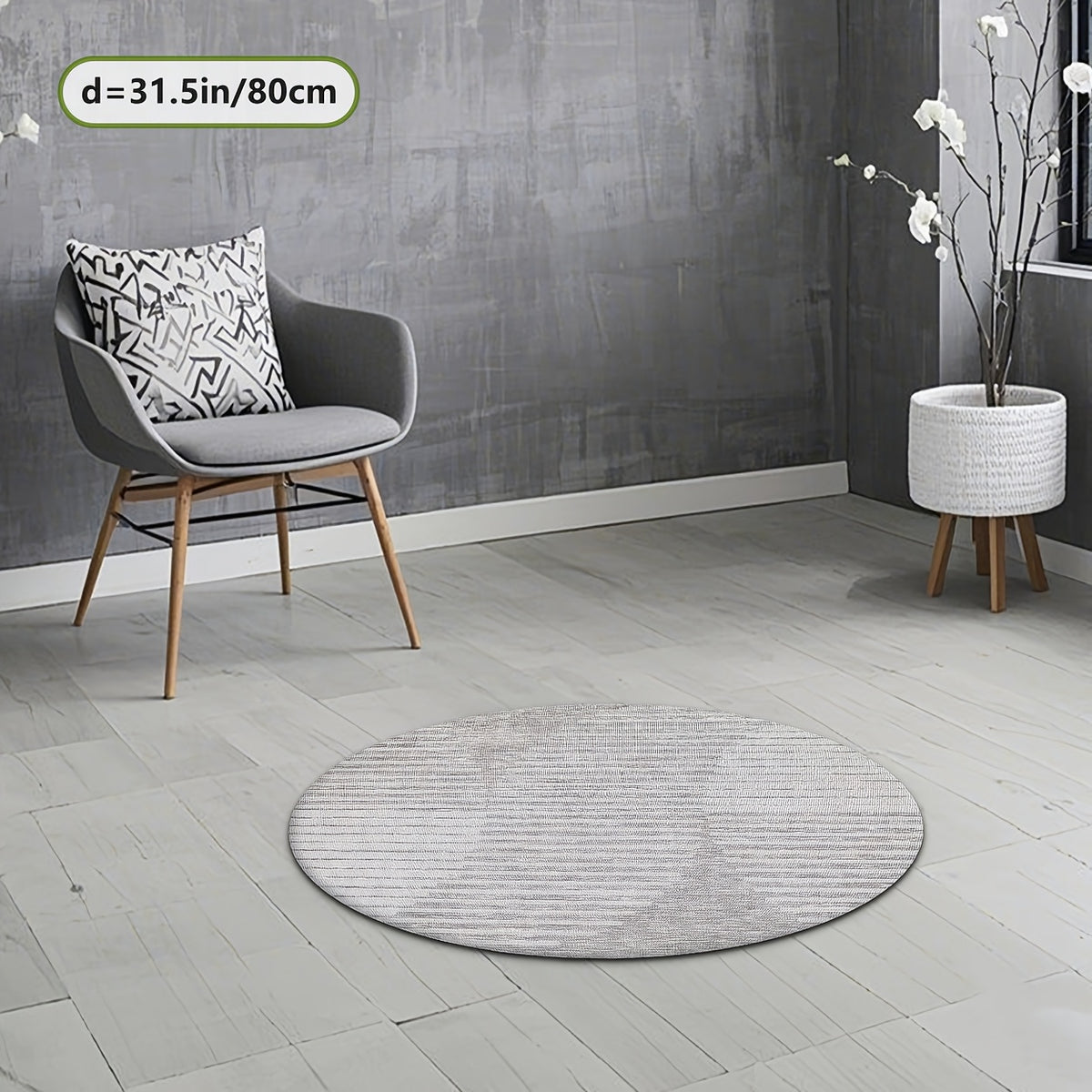 Tapis rond gris clair à dégradé de lignes, trois diamètres