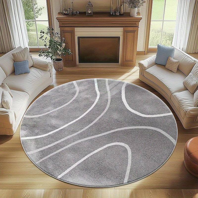 Tapis rond gris à courbes blanches, dos caoutchouc, Ø 80 à 180