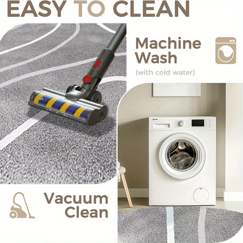Tapis rond gris à courbes blanches, dos caoutchouc, Ø 80 à 180