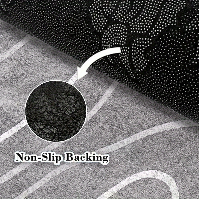Tapis rond gris à courbes blanches, dos caoutchouc, Ø 80 à 180