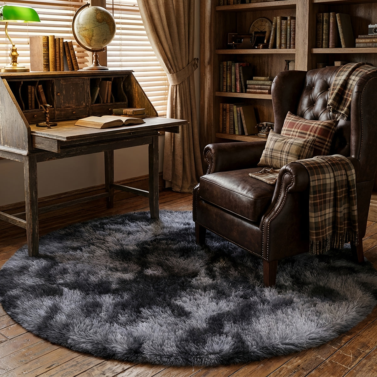 Tapis rond gris foncé tie-dye à poils longs, Ø 55 à 175 cm