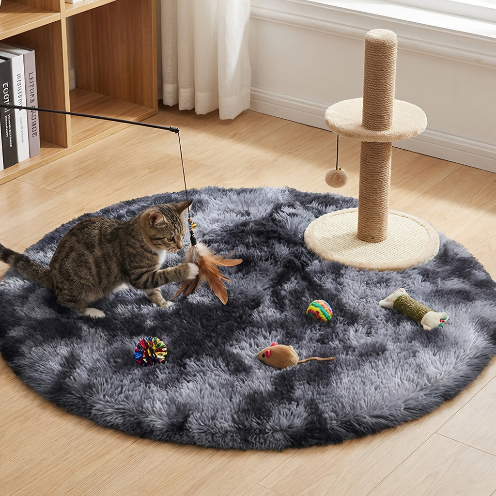 Tapis rond gris foncé tie-dye à poils longs, Ø 55 à 175 cm