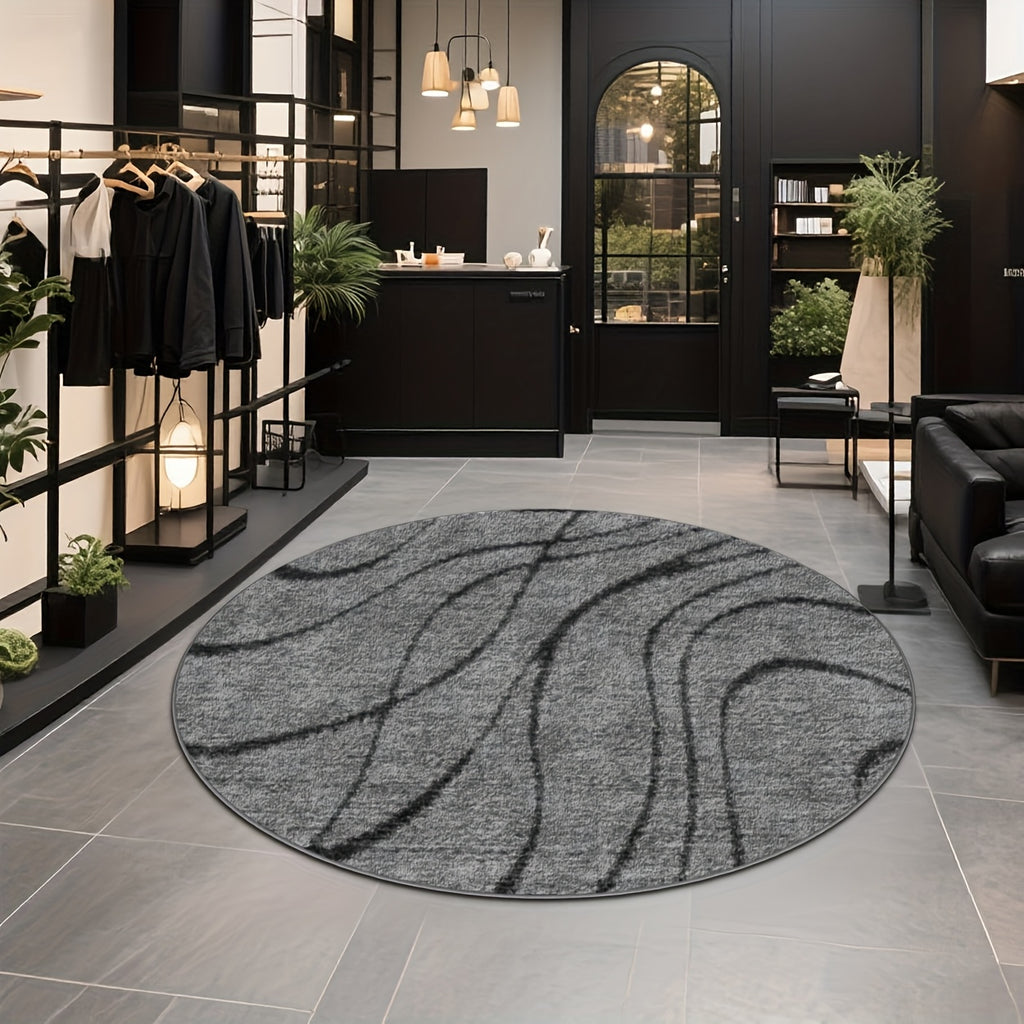 Tapis rond gris à lignes courbes, Ø 200 cm, format unique