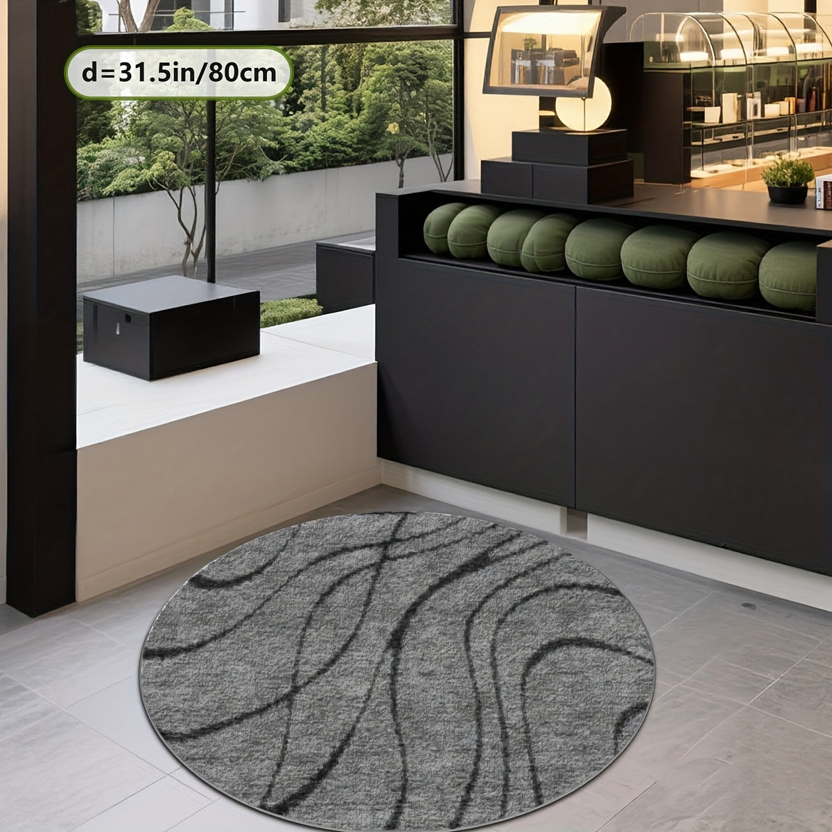 Tapis rond gris à lignes courbes, Ø 200 cm, format unique