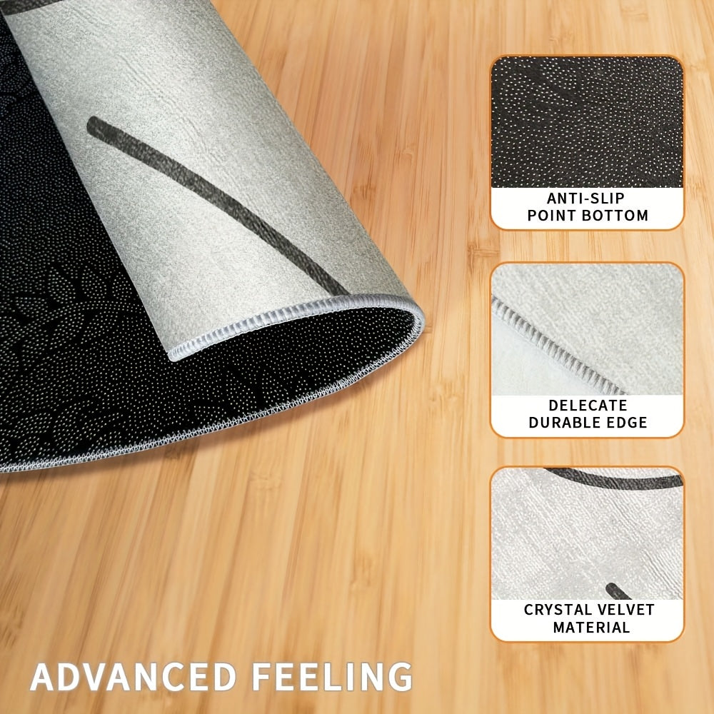 Tapis rond gris clair à lignes noires libres et ovale doré
