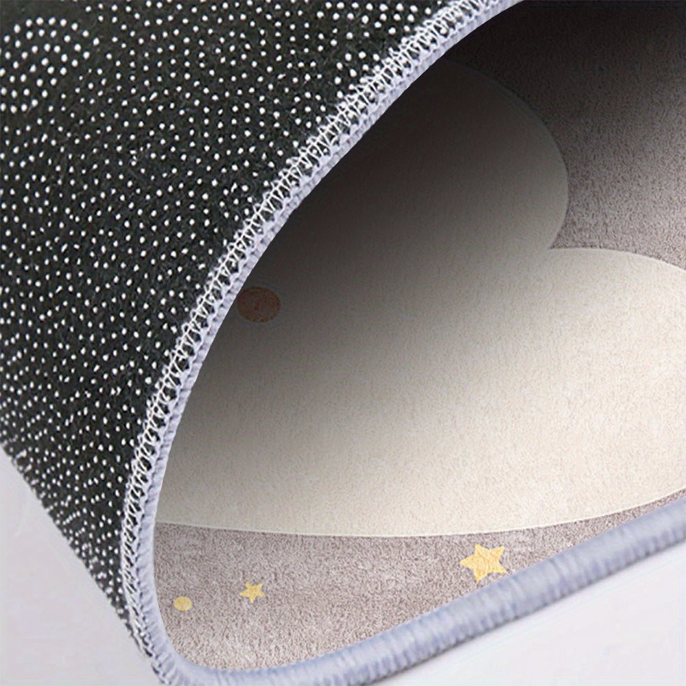 Tapis rond gris perle à nuage et lune, six diamètres au choix