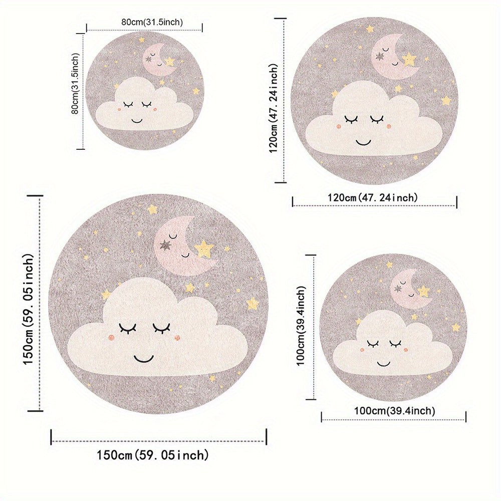 Tapis rond gris perle à nuage et lune, six diamètres au choix