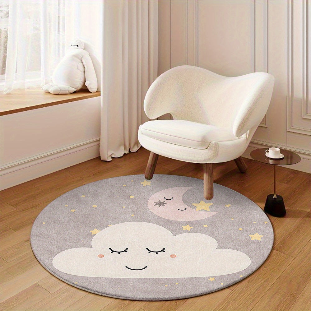 Tapis rond gris perle à nuage et lune, six diamètres au choix