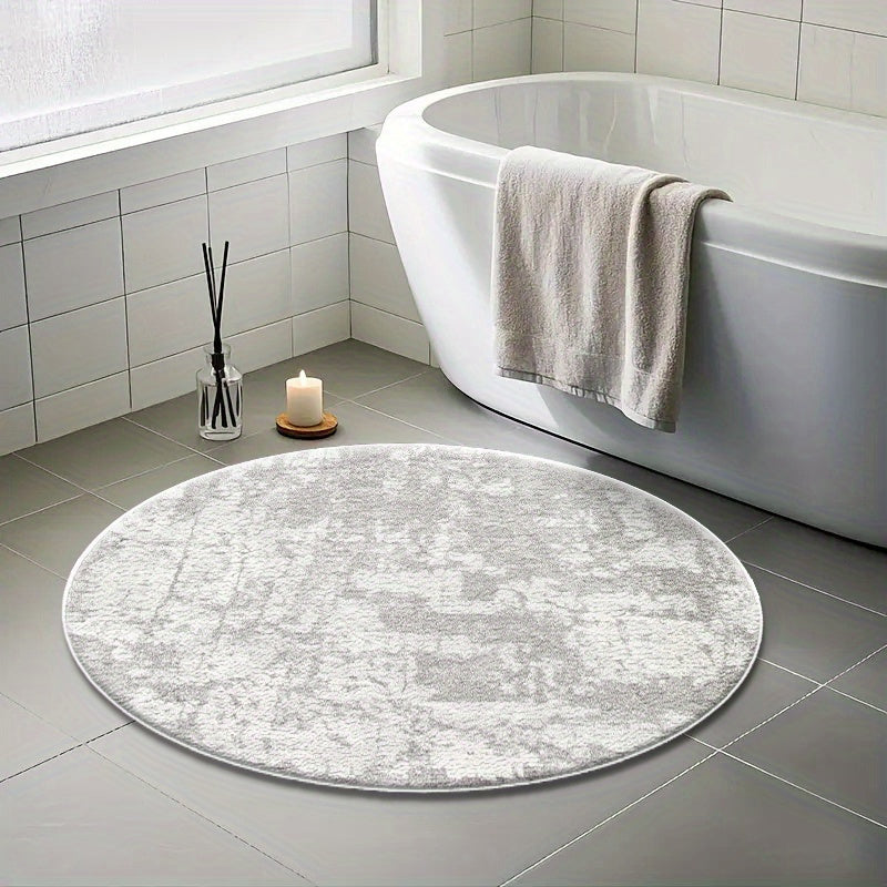 Tapis rond gris marbré 180 cm, velours ras et dos caoutchouc