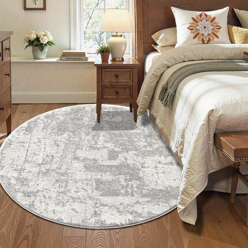 Tapis rond gris marbré 180 cm, velours ras et dos caoutchouc