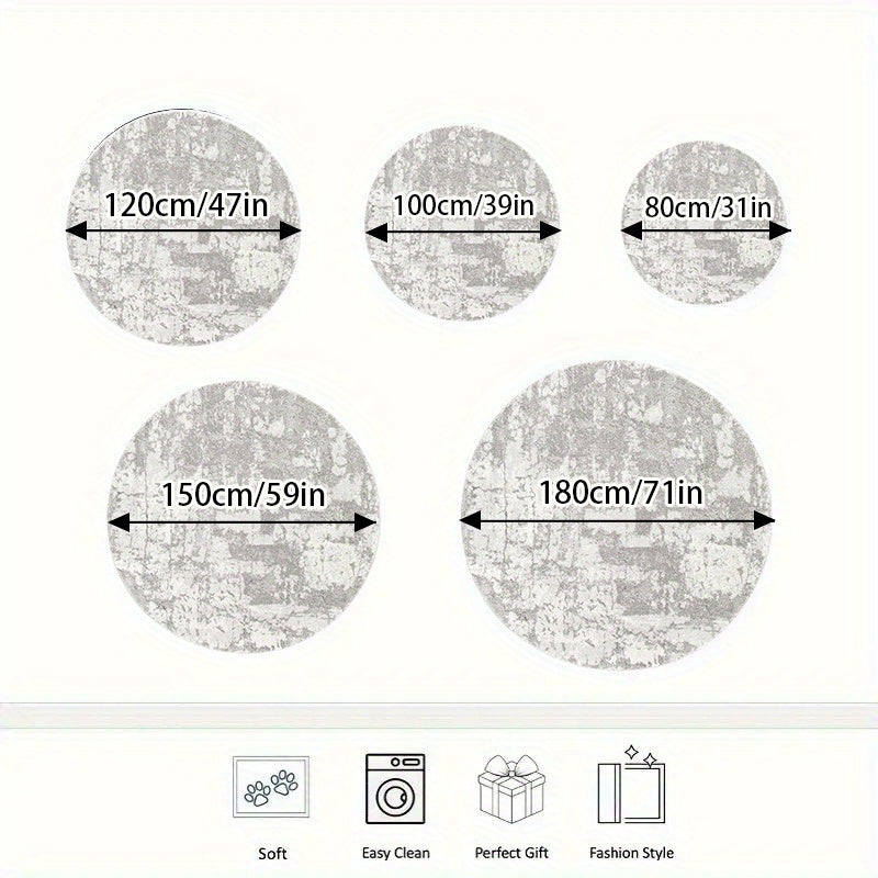 Tapis rond gris marbré 180 cm, velours ras et dos caoutchouc