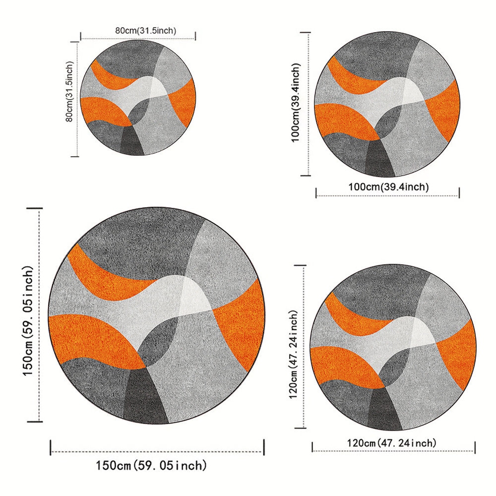 Tapis rond gris et orange à grands arcs courbes, Ø 80-170