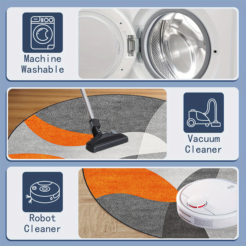 Tapis rond gris et orange à grands arcs courbes, Ø 80-170