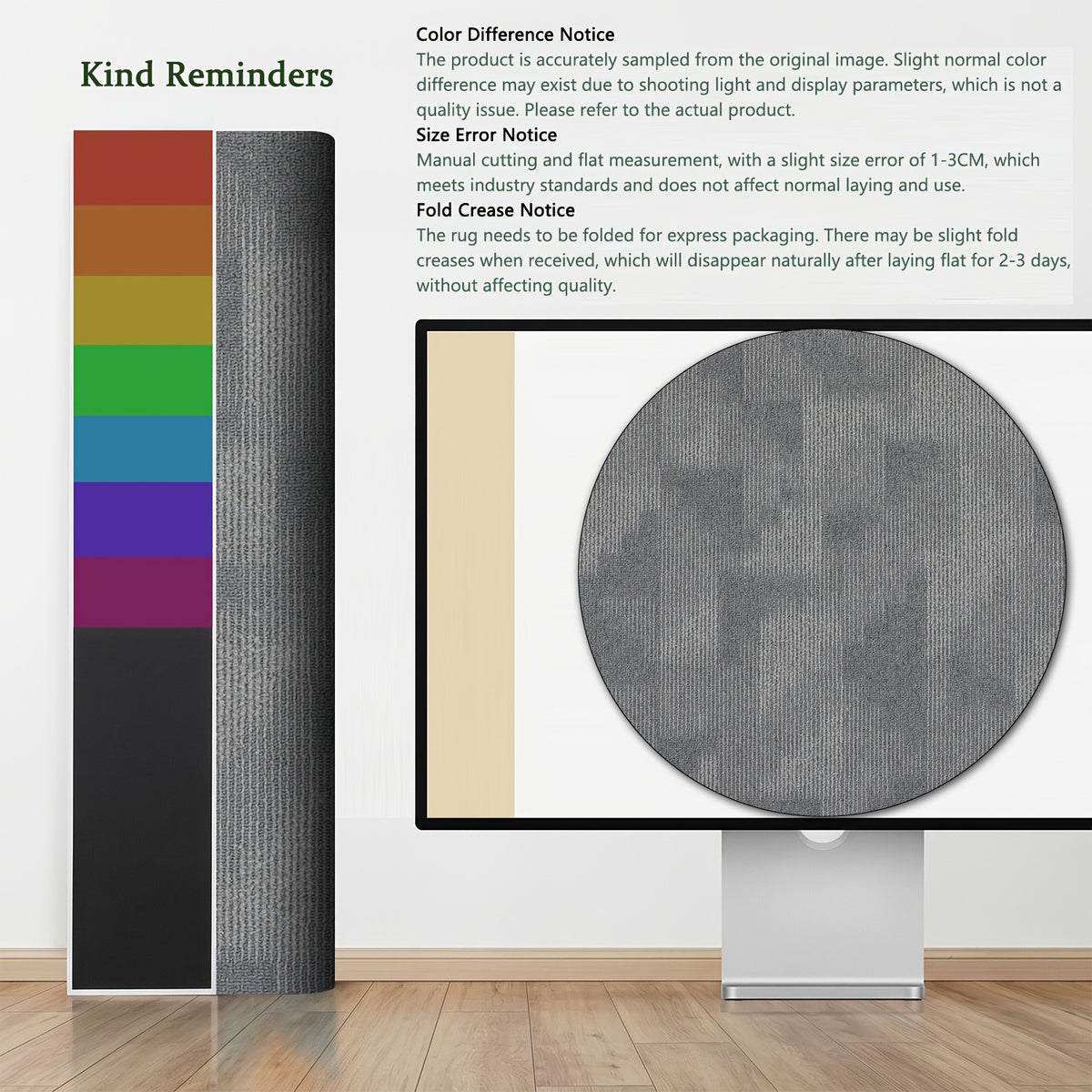 Tapis rond gris texturé à côtes, dos à picots, Ø 80 à 200 cm
