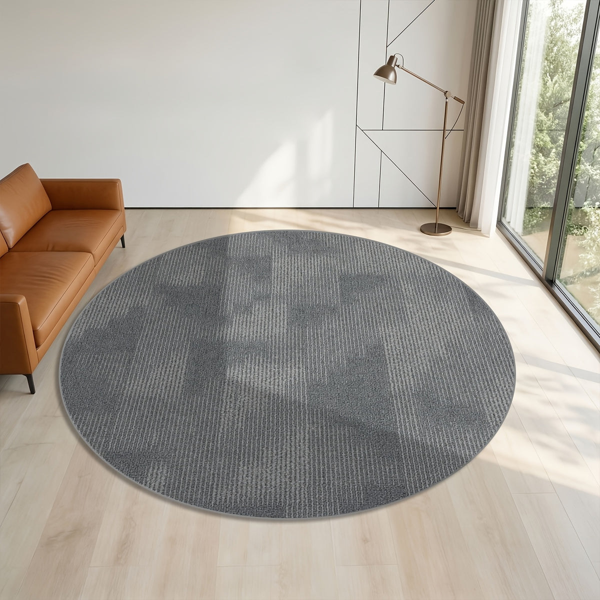 Tapis rond gris texturé à côtes, dos à picots, Ø 80 à 200 cm