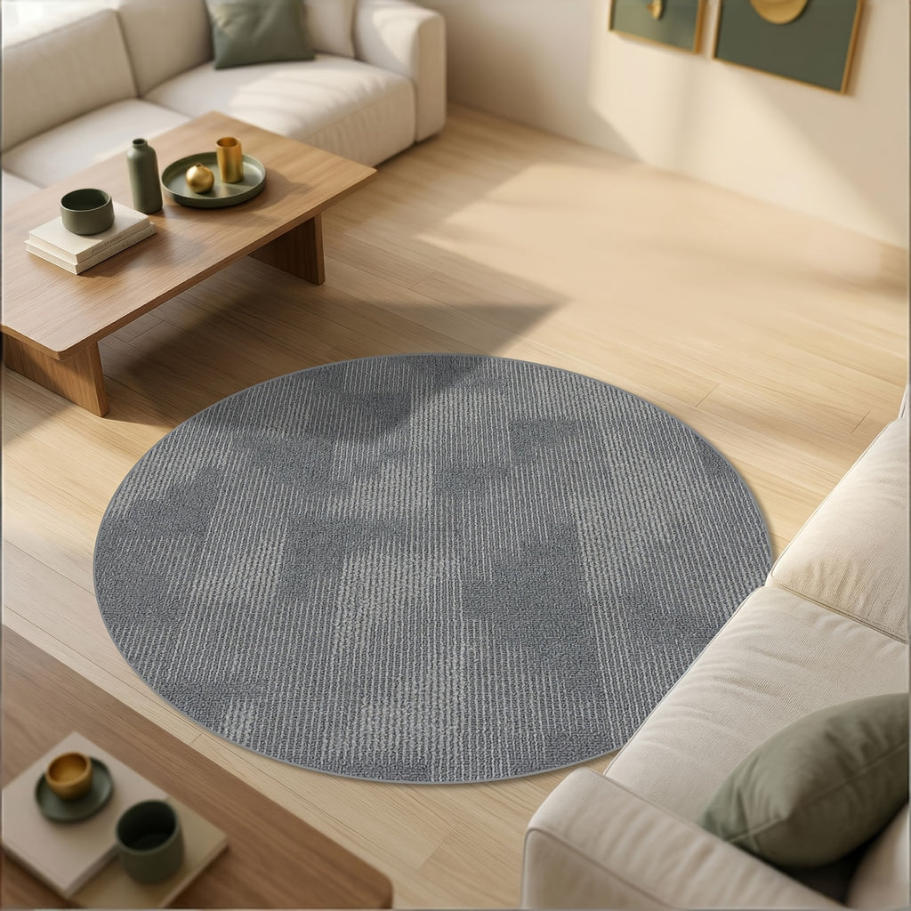 Tapis rond gris texturé à côtes, dos à picots, Ø 80 à 200 cm