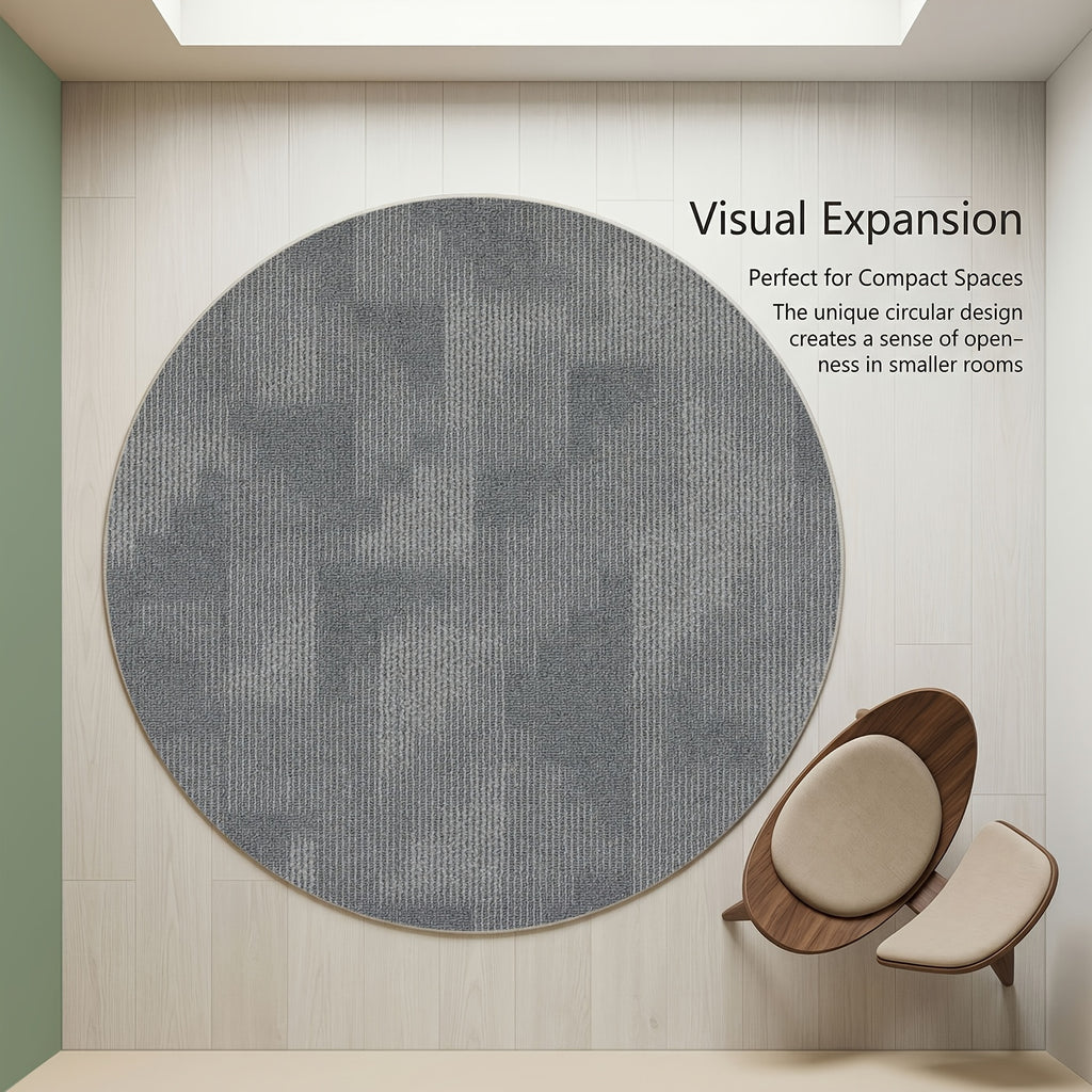 Tapis rond gris texturé à côtes, dos à picots, Ø 80 à 200 cm