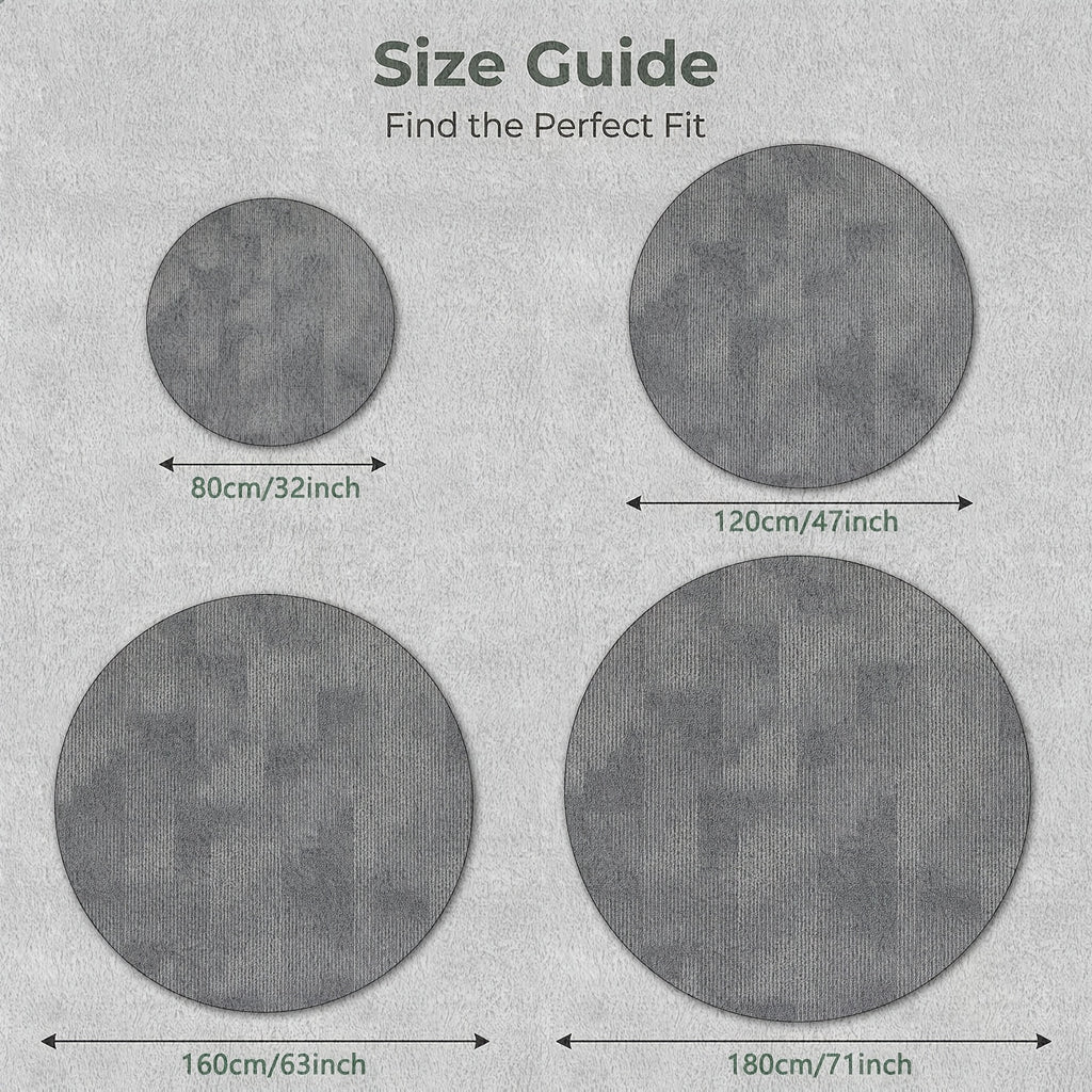 Tapis rond gris texturé à côtes, dos à picots, Ø 80 à 200 cm