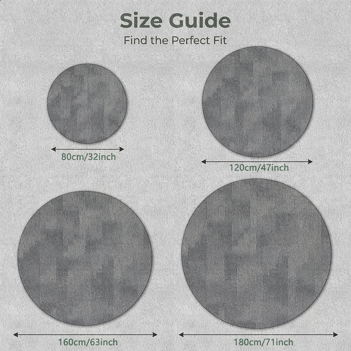 Tapis rond gris texturé à côtes, dos à picots, Ø 80 à 200 cm