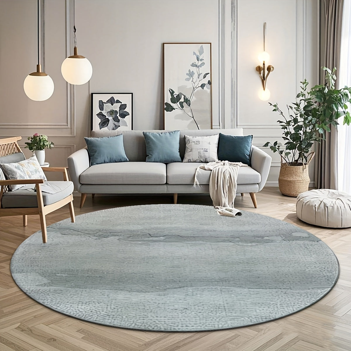 Tapis rond gris bleuté à texture minérale, Ø 100 ou 200 cm